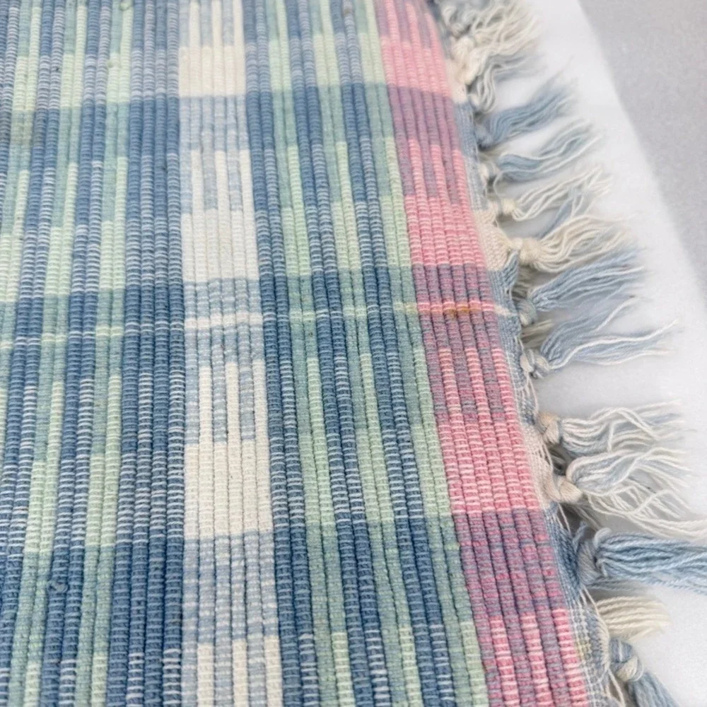 Woven Rag Rug Placemats Pastel Spring Plaid Fringe Cotton Set of 5 Table Decor